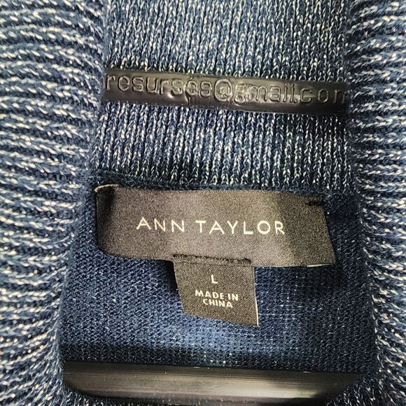 Womens Ann Taylor Metallic Blue Turtleneck Sweater Long Sleeve Size L - Picture 3 of 8